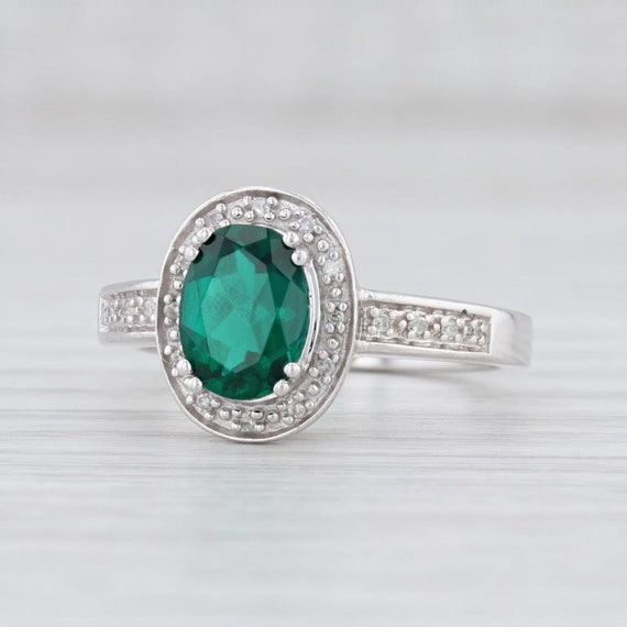 Emerald Ring, Diamond Halo Ring, White Gold Ring,