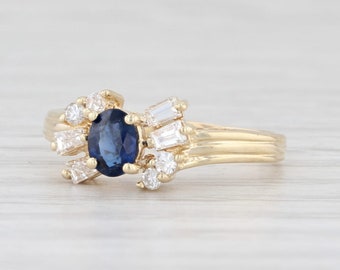 0.56ctw Blue Sapphire Diamond Ring 14k Yellow Gold Size 5 Engagement