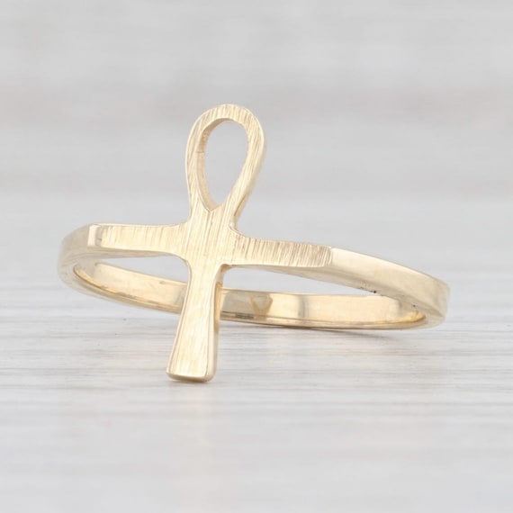 Solid 10k Yellow Gold Nugget Band Egyptian Ankh Cross Knuckle Ring