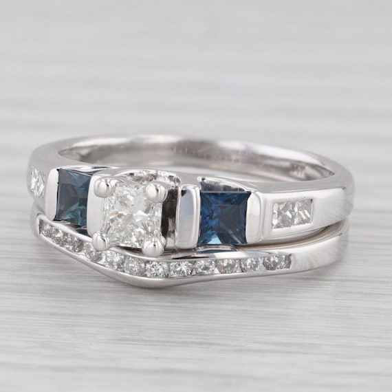 0.97ctw Princess Diamond Sapphire Engagement Ring… - image 1