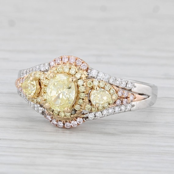 0.81ctw Yellow White Diamond Ring 18k White Rose … - image 1