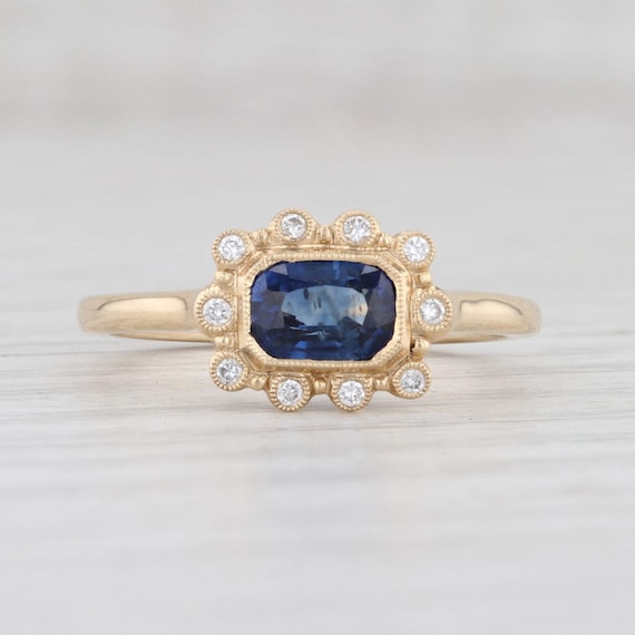 New 0.92ctw Blue Sapphire Diamond Halo Ring 14k Y… - image 2