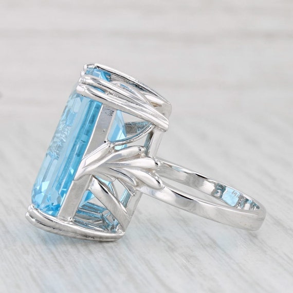 29ct Emerald Cut Blue Topaz Solitaire Ring 14k Wh… - image 3