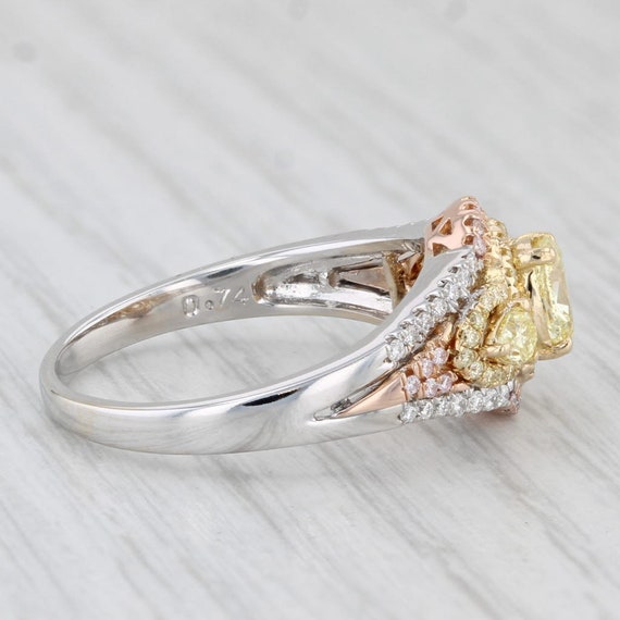 0.81ctw Yellow White Diamond Ring 18k White Rose … - image 5