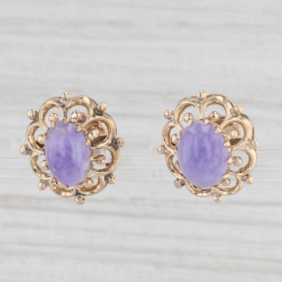 Lavender Jadeite Jade Earrings 10k Yellow Gold Ov… - image 2