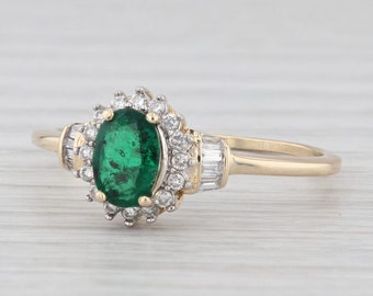 1ctw Oval Emerald Diamond Halo Ring 10k Yellow Gold Size 9.75 Engagement