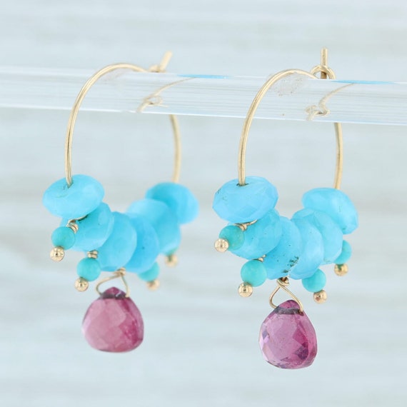 Tourmaline Briolette Glass Turquoise Hoop Earrings