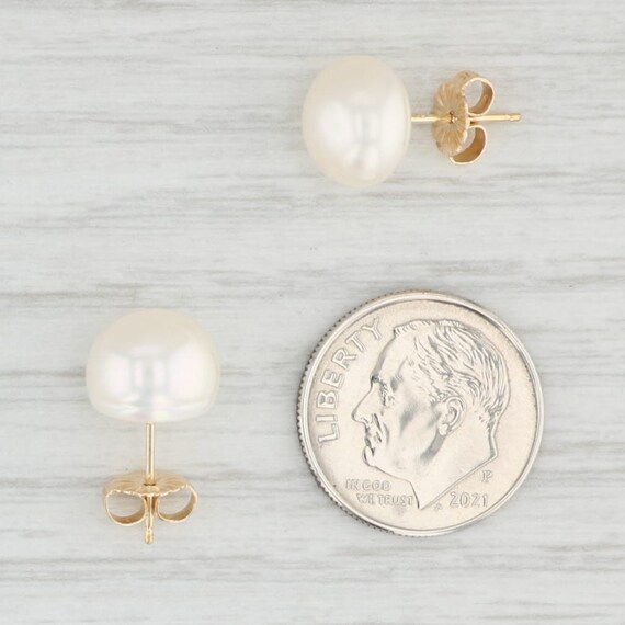 Freshwater Cultured Pearl Stud Earrings 14k Yello… - image 4