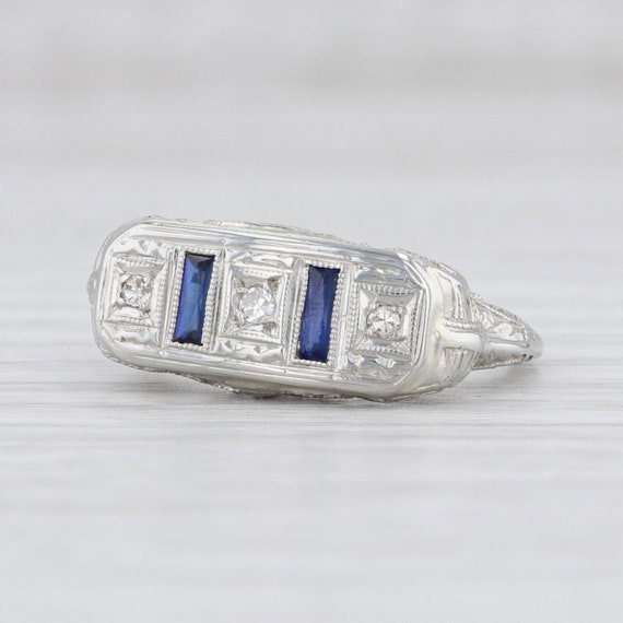 Art Deco Ring, Blue Sapphire Ring, Sapphire & Diam