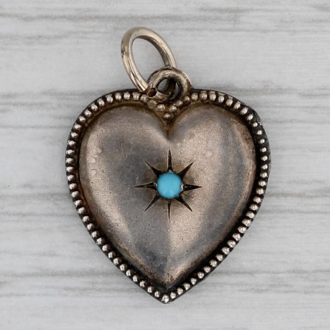 Vintage Puffy Heart Charm Sterling Silver Glass Engraved Pendant - Etsy