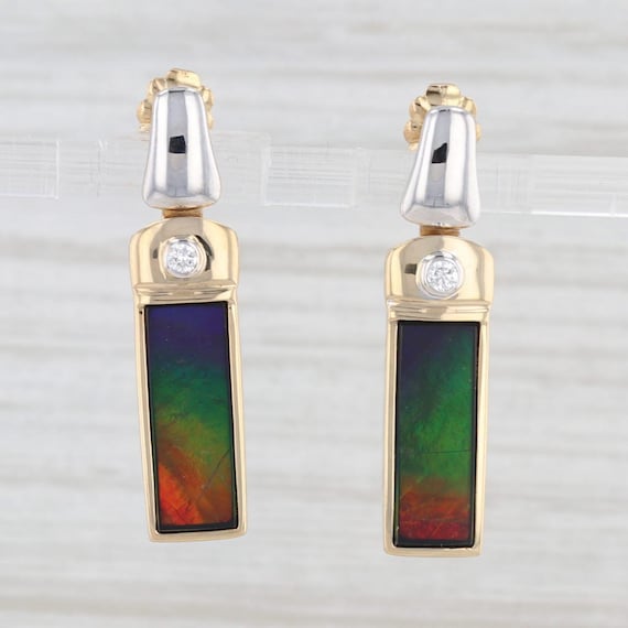 Rainbow Ammolite Triplet Diamond Dangle Earrings 1