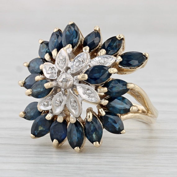 5ctw Blue Sapphire Diamond Cluster Ring 10k Yello… - image 1