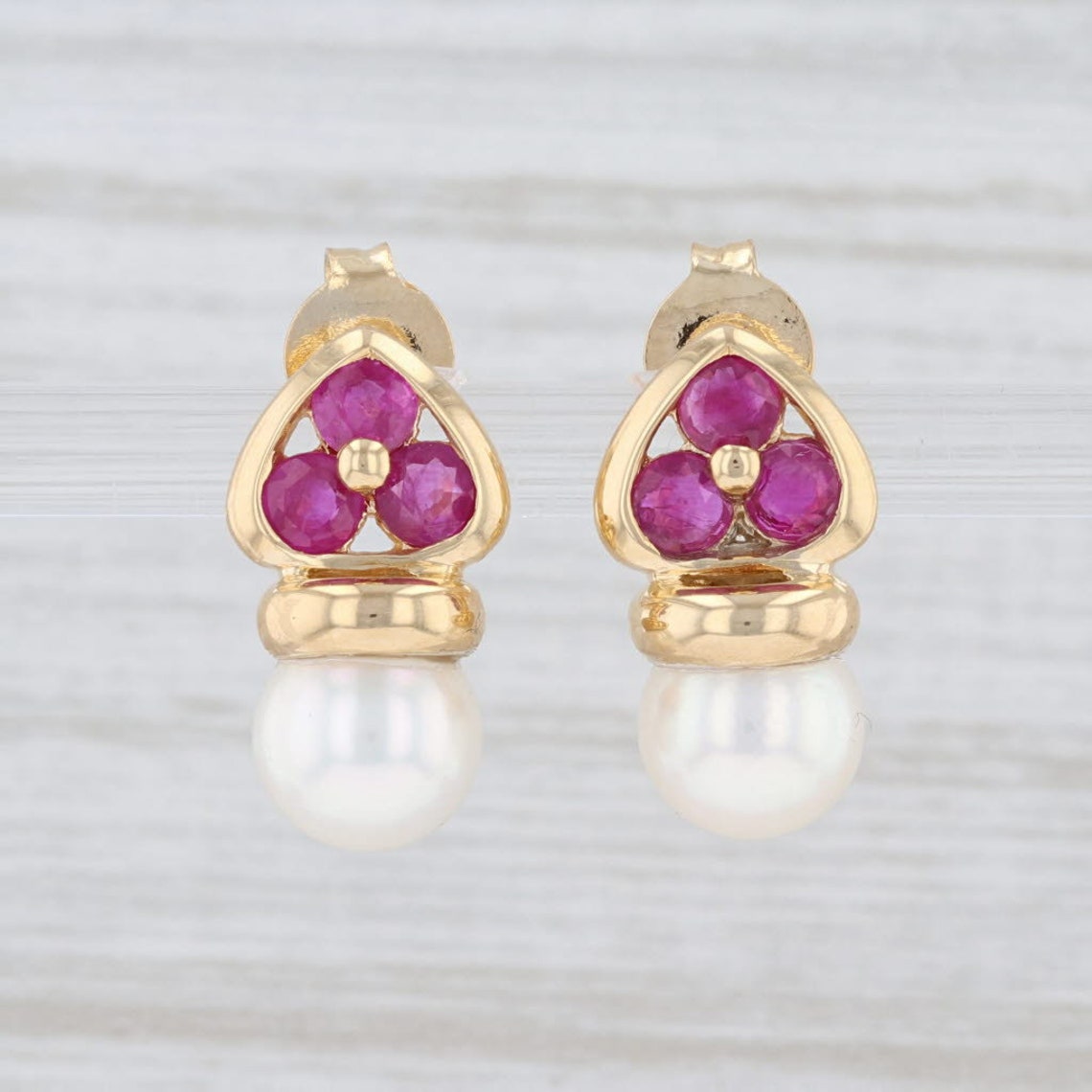 Ruby & Pearl Earrings Gemstone Stud Earrings Gold Earrings | Etsy