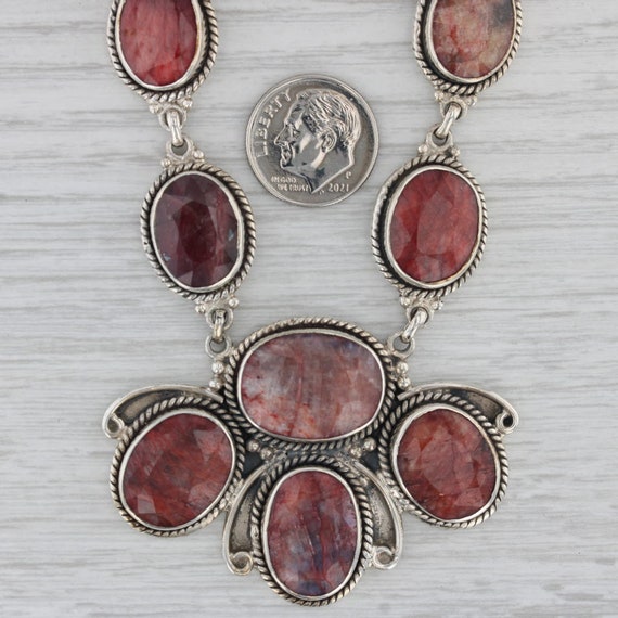 Red Stone Corundum Bib Statement Necklace Sterlin… - image 7