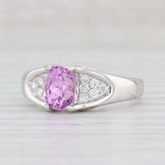 1.69ctw Oval Pink Kunzite Diamond Ring 14k White … - image 1