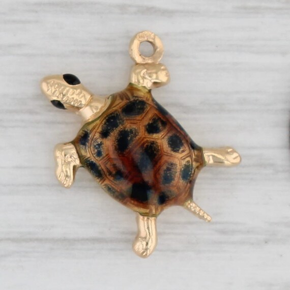 Turtle Charm 18k Yellow Gold Enamel Nautical Pend… - image 1