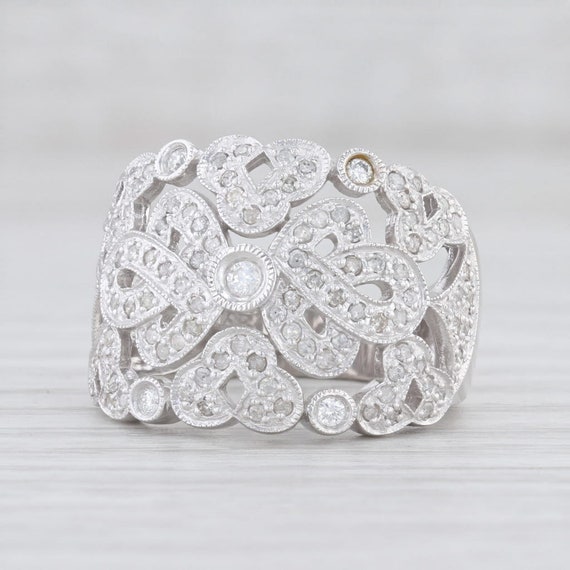 Diamond Cocktail Ring, White Gold Ring, Size 7.25