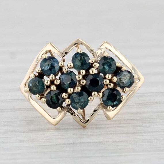 Vintage 1.50ctw Blue Sapphire Cluster Ring 9k Yel… - image 2