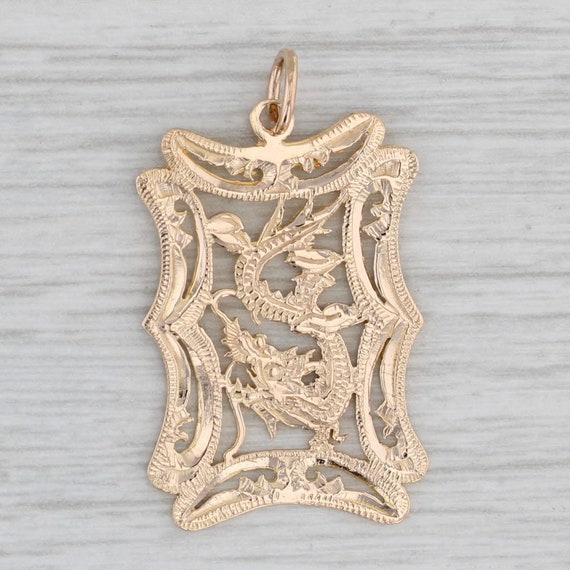 Dragon Pendant 14k Yellow Gold Ornate Openwork Ch… - image 1