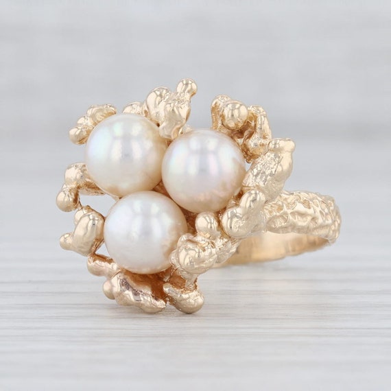 Pearl Cluster Ring, Yellow Gold Ring, Size 6.25 Ri