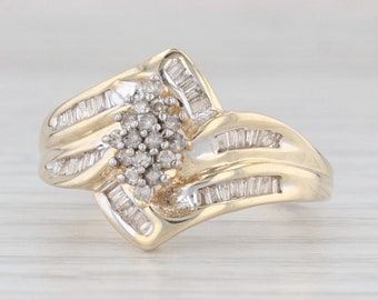 0.50ctw Diamond Cluster Bypass Ring 10k Yellow Gold Size 8 Engagement