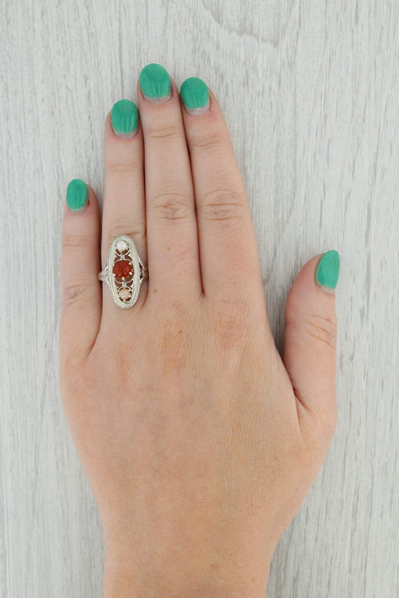 Edwardian Cultured Pearl Carnelian Ring 14k White… - image 7