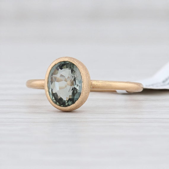 Green Tourmaline Ring, 18k Gold Ring, Yellow Gold