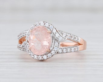 New 3.10ctw Morganite Zircon Halo Ring Sterling Silver Rose Gold Plated Sz 9.25