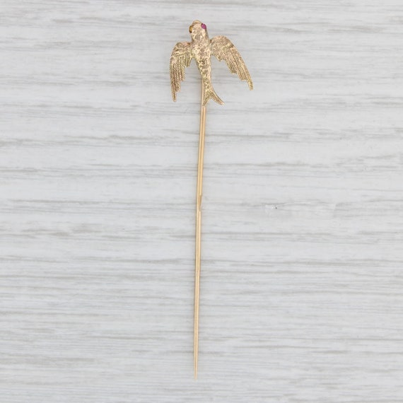 Antique Bird Stickpin 14k Bird 10k Pin Yellow Gol… - image 1