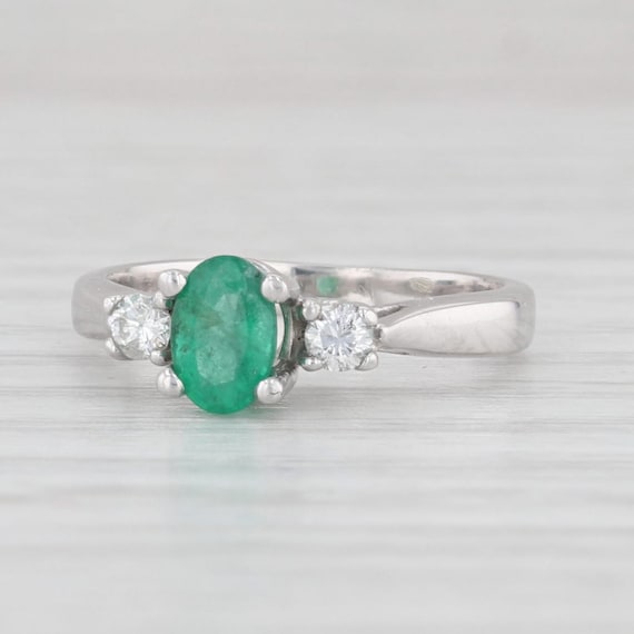 0.47ctw Oval Emerald Diamond Ring 14k White Gold … - image 1