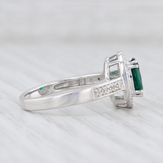 New Lab Created Emerald Diamond Halo Ring 10k Whi… - image 5