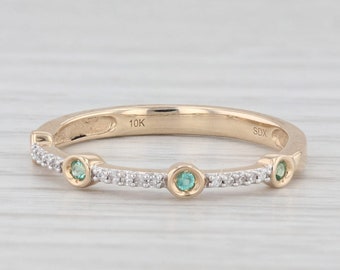 New Emerald Diamond Ring 10k Yellow Gold Stackable Wedding Size 7.25