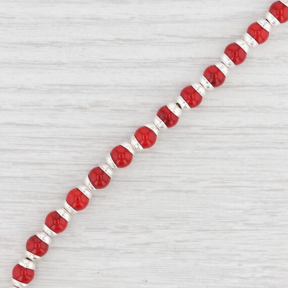 New Red Glass Bead Bracelet Engravable Charm 7.5"… - image 2