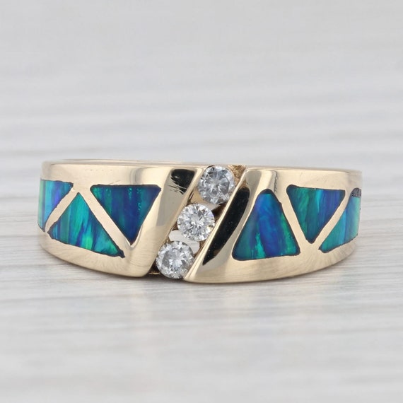 Lab Created Blue Green Opal Mosaic Diamond Ring 1… - image 3