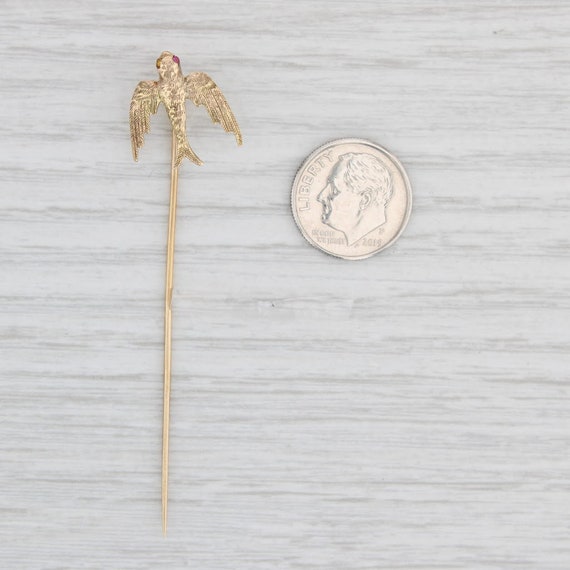 Antique Bird Stickpin 14k Bird 10k Pin Yellow Gol… - image 7
