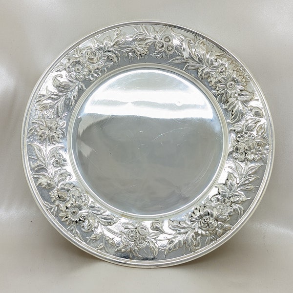 S Kirk & Son Bread Serving Plate Hand Decorated Floral Sterling Silver 127