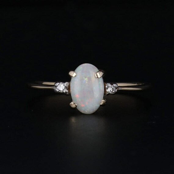 Oval Opal Diamond Ring 14k Yellow Gold Size 3 Oct… - image 2