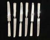 Tiffany Flatware 6 Knives Set Hampton 1934 Sterling Steel 9.25 quot Cloth Carrier