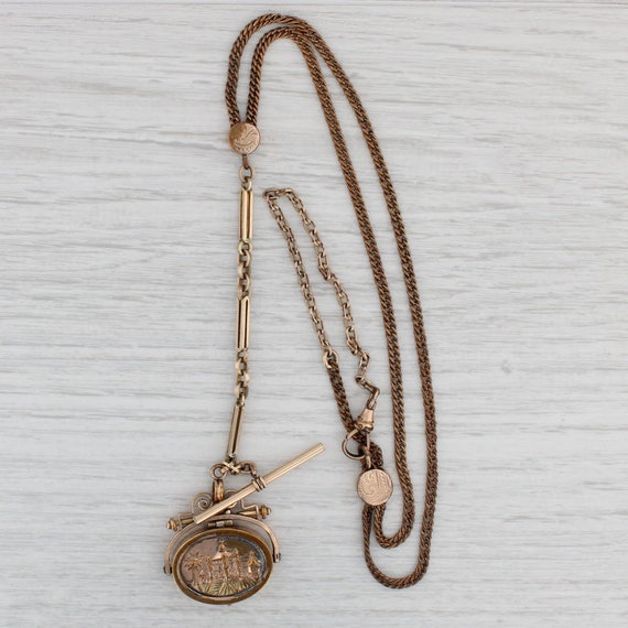 Antique Slide Necklace Fob Pendant Locket Gold Fi… - image 1