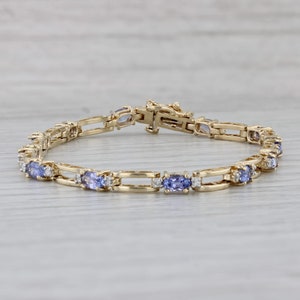 3.25ctw Tanzanite Diamond Tennis Bracelet 14k Yellow Gold 7" 4mm