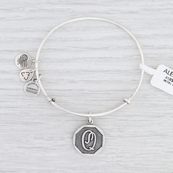 New Alex and Ani Initial Q Bangle Charm Bracelet Rafaelian Silver Expandable