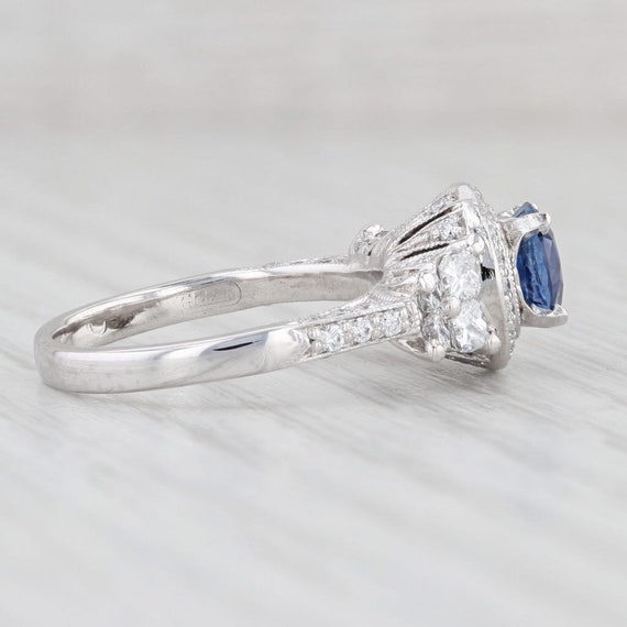 1.95ctw Blue Sapphire Diamond Halo Ring Platinum … - image 5