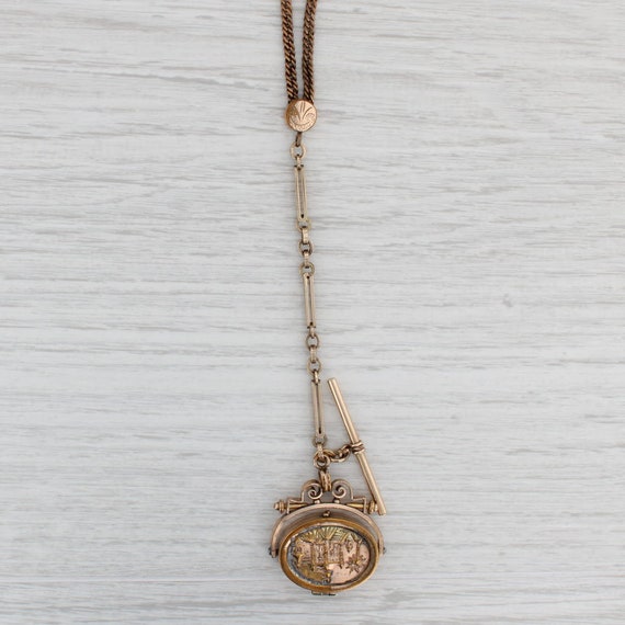 Antique Slide Necklace Fob Pendant Locket Gold Fi… - image 2