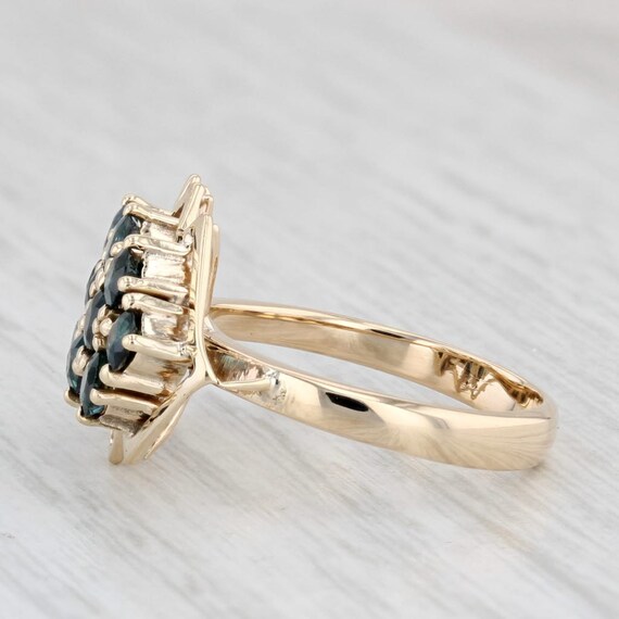 Vintage 1.50ctw Blue Sapphire Cluster Ring 9k Yel… - image 3