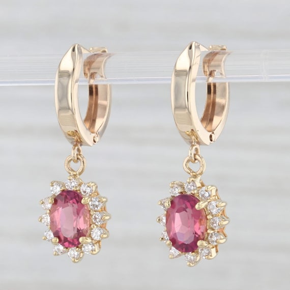 2.11ctw Pink Tourmaline Diamond Halo Dangle Earri… - image 2