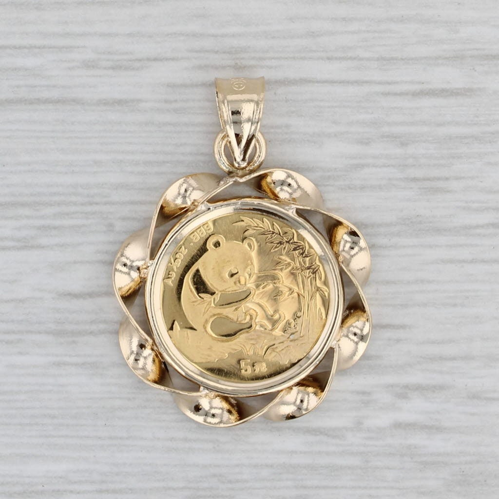 Authentic 1994 Chinese Panda Coin Pendant 14k Bezel 24k Coin Yellow Gold 1 20oz