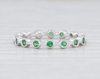 New Beverley K Tsavorite Green Garnet Stackble Ring 18k White Gold Eternity Band