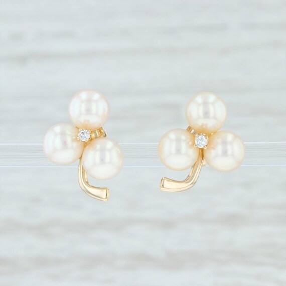 Pearl Flower Earrings, Cultured Pearl & Diamond Fl