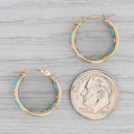 Lab Created Turquoise Hoop Earrings 14k Yellow Go… - image 5