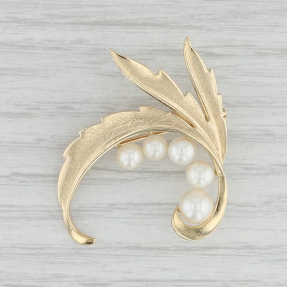 Mikimoto Cultured Pearl Floral Brooch 14k Yellow … - image 1